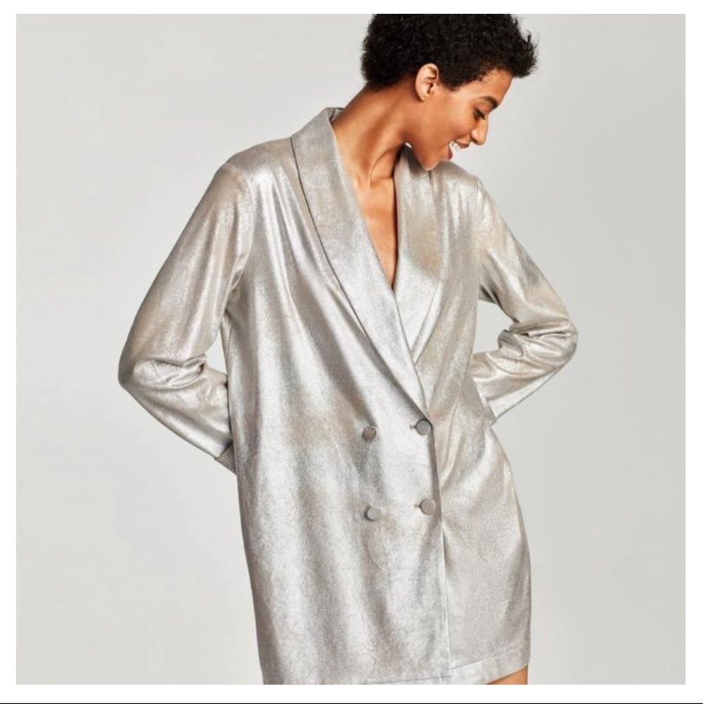 Zara Silver Foil Blazer Dress